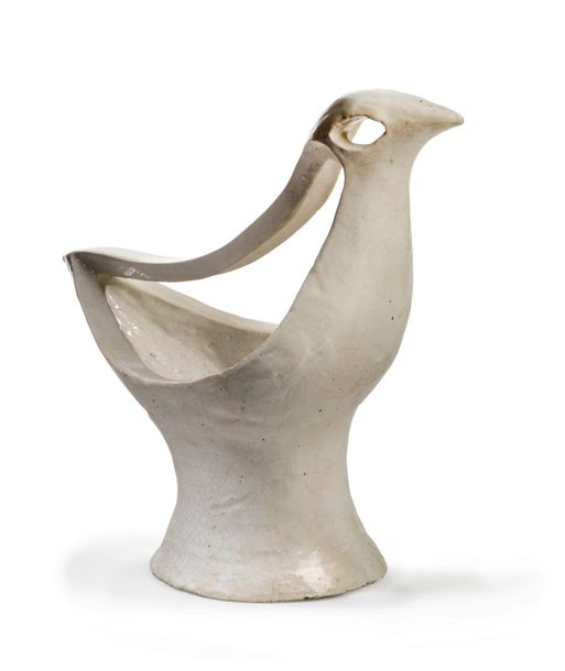 32 258. Guidette Carbonell (1910-2008), Oiseau découpe blanc, lampe en faïence évidée émaillée blanche, vers 1950-1952, 40 x 37 cm. Drouot, 22 juin 20