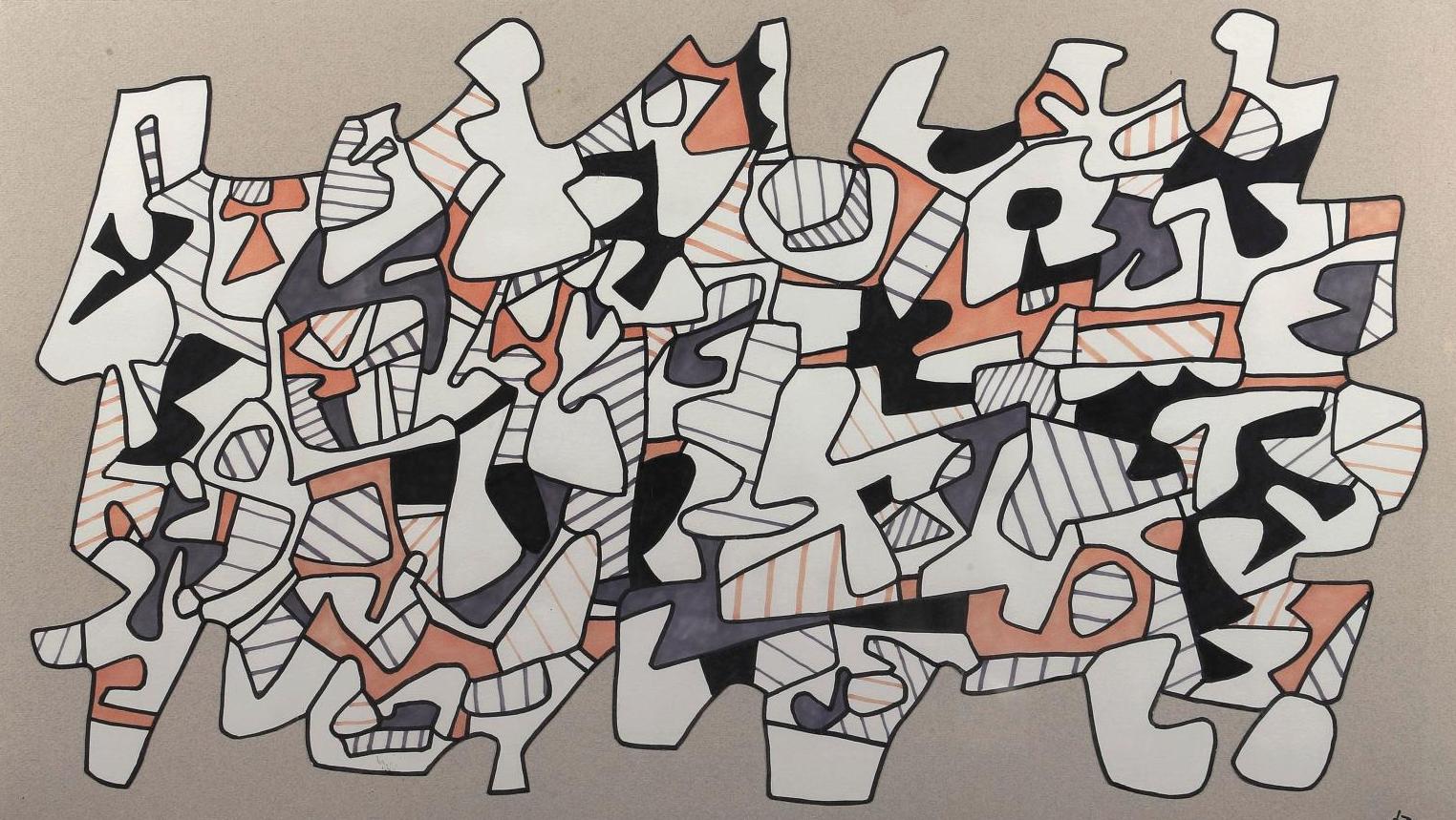 Jean Dubuffet (1901-1985), Grande parade, feutres Marker de couleur sur papier blanc... Un puzzle signé de Jean Dubuffet
