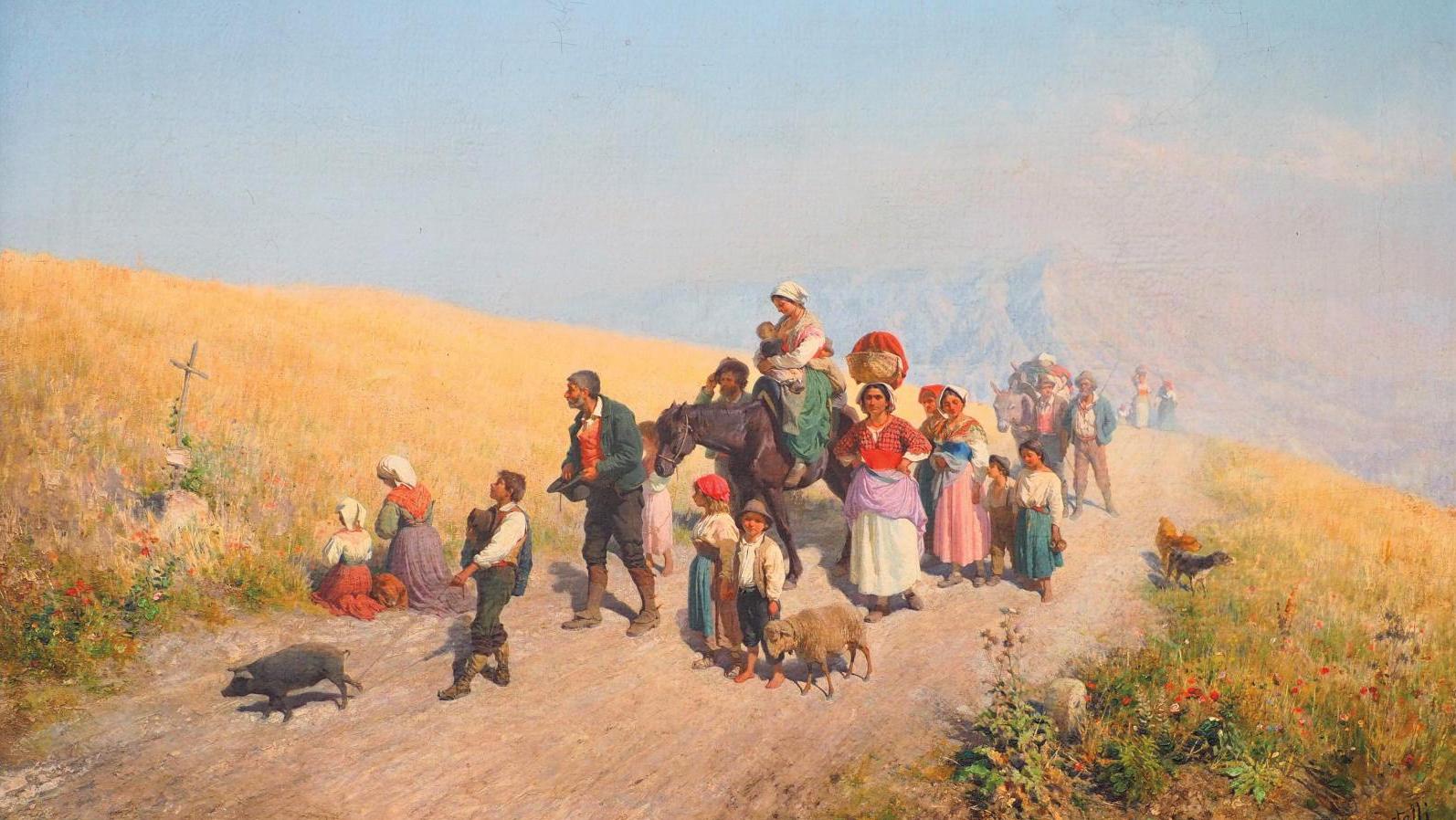 Giovanni Piancastelli (1845-1926), Le Emigrazioni della campana romana, huile sur... La misère des campagnes vue par Piancastelli