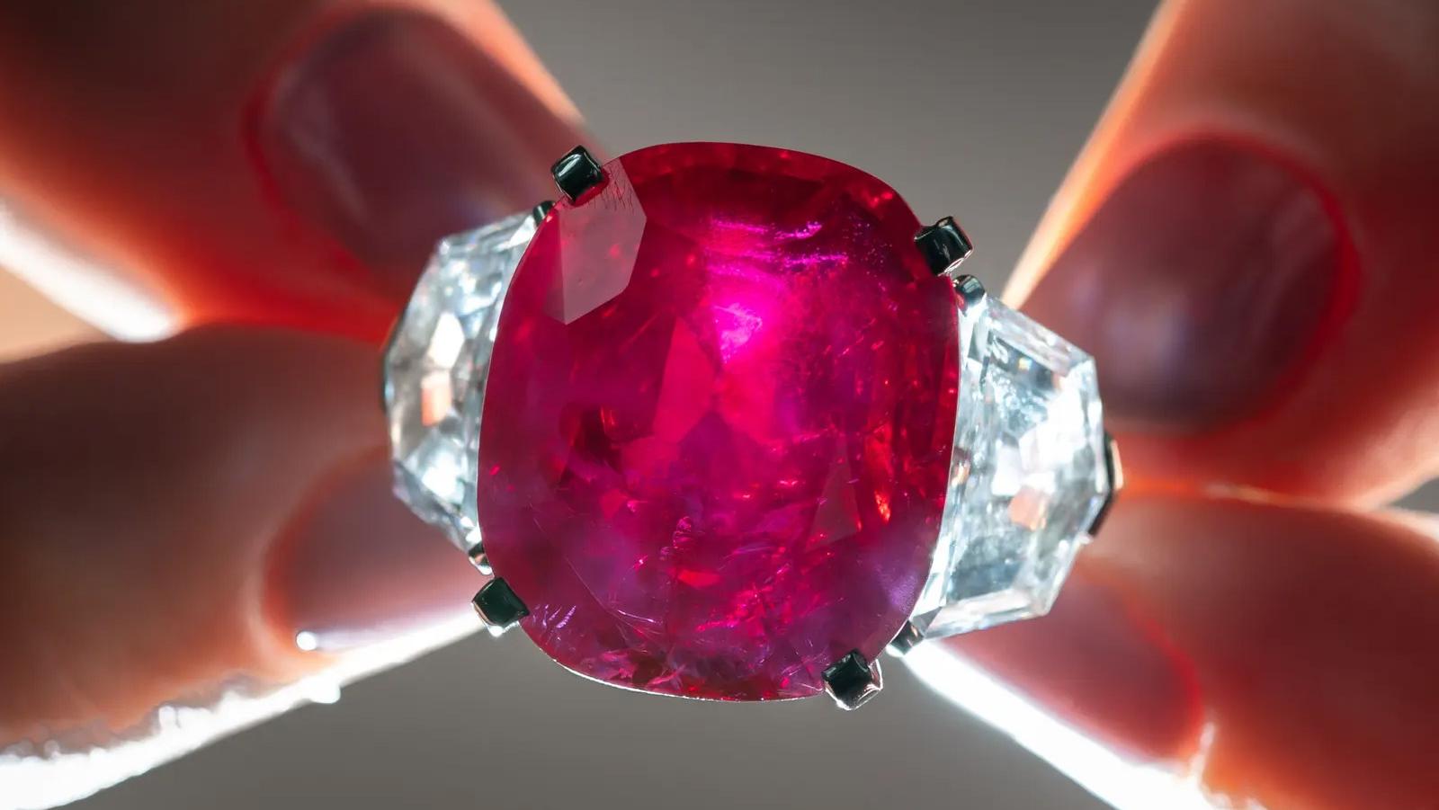La bague Cartier sertie d'un rubis "sang de pigeon" de 25,59 carats, estimée entre... Collection Heidi Horten : les bijoux de la terreur