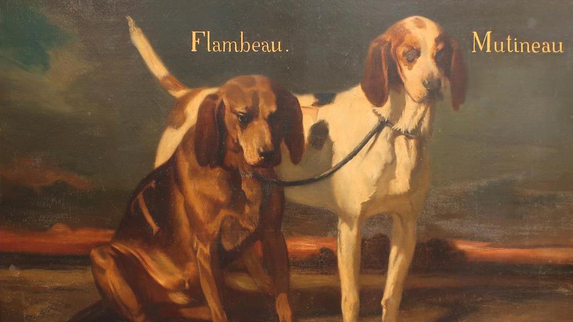 Édouard Armand-Dumaresq (1826-1895), Portrait de Flambeau et Mutineau, chiens de... Les chiens de meute d'Édouard Armand-Dumaresq 