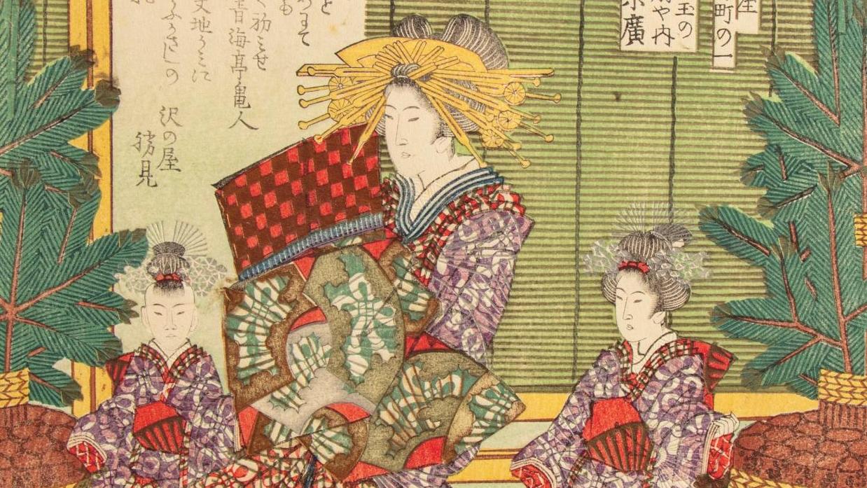 Yashima Gakutei (1786 ?- 1868), Courtisane de l’Ogiya, de la série «Hisakataya Naka-no-chô... Le charme troublant des estampes japonaises