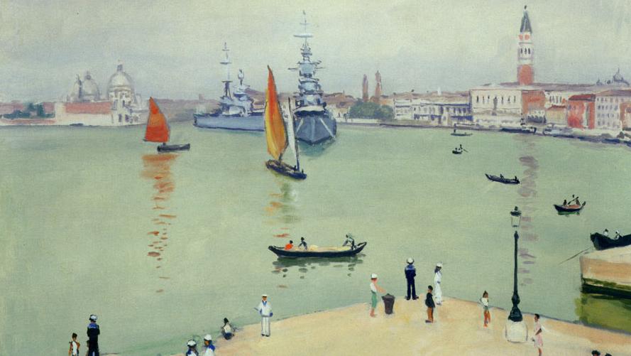 Albert Marquet (1875-1947), Bateaux de guerre sur le bassin, Venise, 1936, huile... 1936 : Albert Marquet à Venise