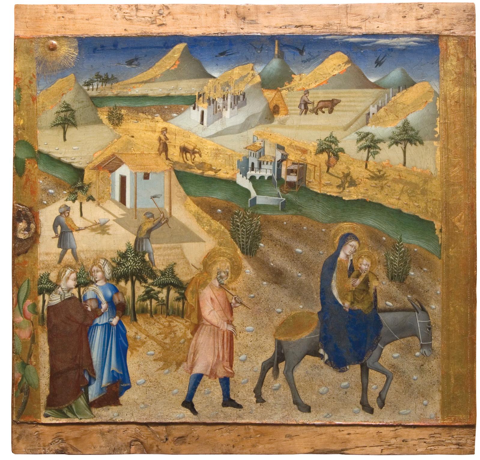 Giovanni di Paolo (vers 1403-1482), La Fuite en Égypte, 1427, tempera et or sur panneau, 50 x 50,7 cm, prédelle du polyptyque Branchini. ©