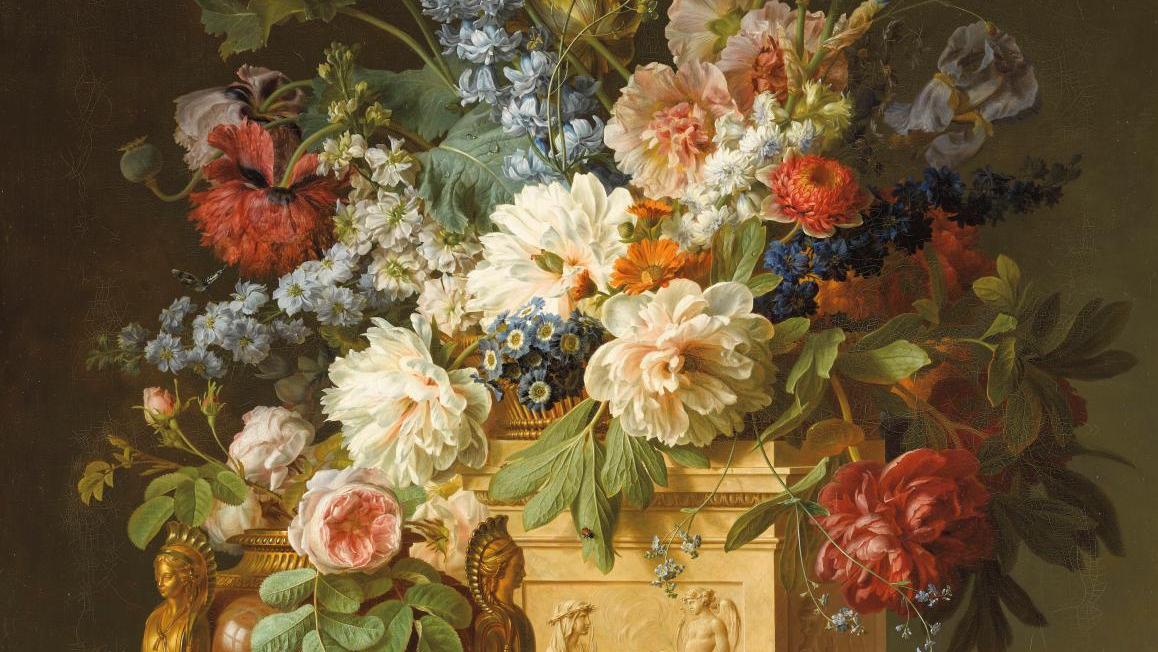 Gerardus Van Spaendonck (1746-1822), Corbeille et vase de fleurs, 1785, huile sur... Festival de l’histoire de l’art 2023 : la Belgique et le climat
