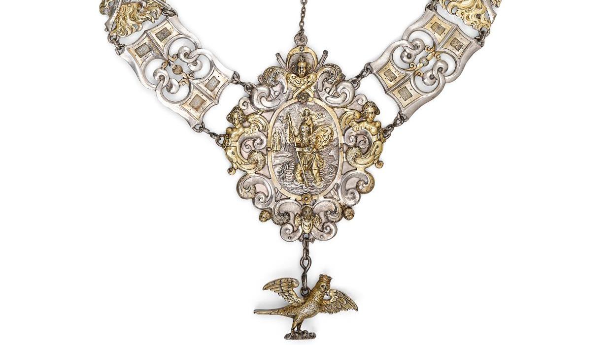 XVIIe siècle. Collier de la guilde des arquebusiers, dit « collier de Rubens », argent... Le collier de Rubens, une pièce muséale !