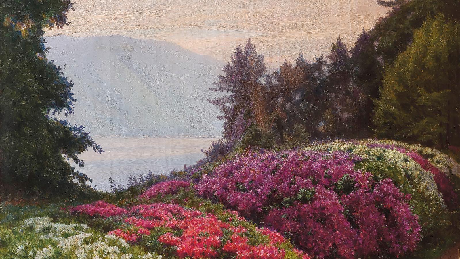 Iosif Estafievitch Krachkovsky (1854-1914), Paysage fleuri de Crimée au printemps,... Souvenirs russes et un record pour Iosif Krachkovsky