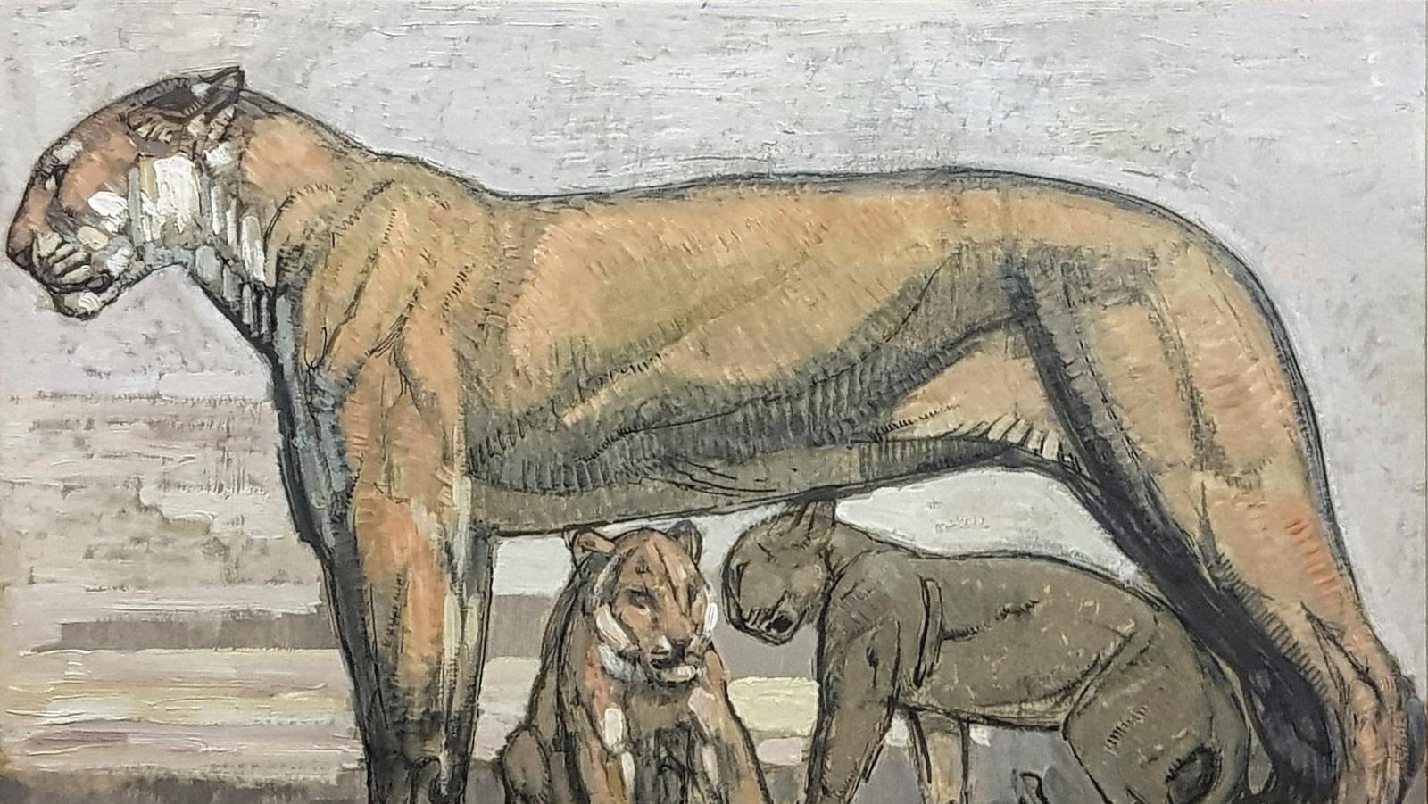 Paul Jouve (1878-1973), Lionne et ses lionceaux, technique mixte, 53 x 75 cm. Adjugé :... Rendez-vous avec Jouve, Korovine et Cassatt