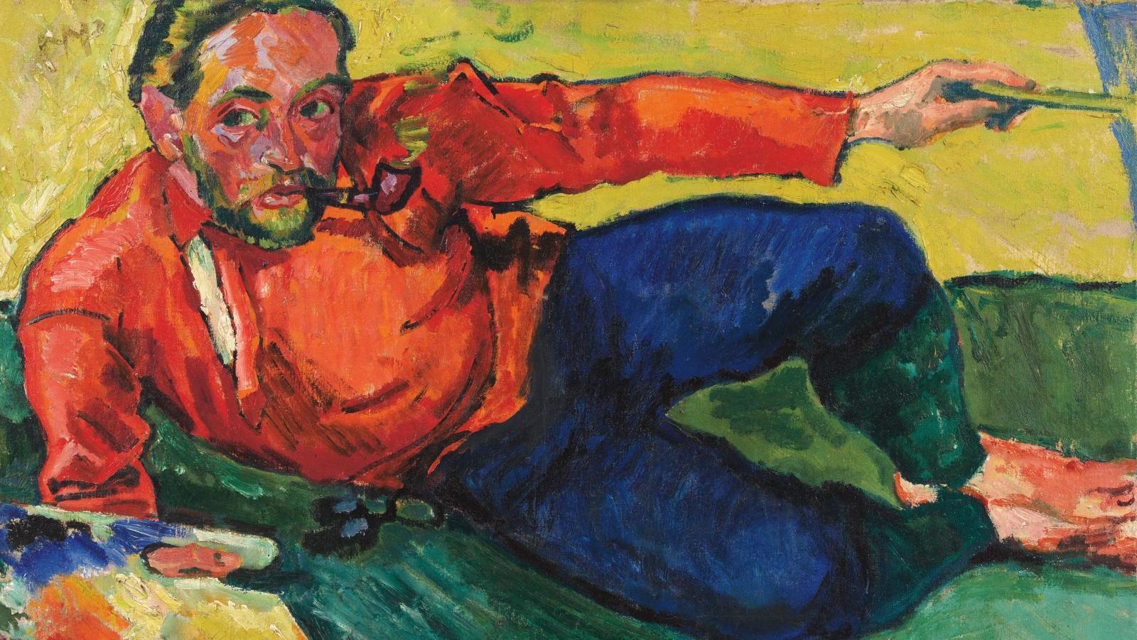 Hermann Max Pechstein (1881-1955), Autoportrait, couché, 1909, huile sur toile, 73,5 x 98,5 cm.... Pechstein ou l’apogée de l’expressionnisme allemand