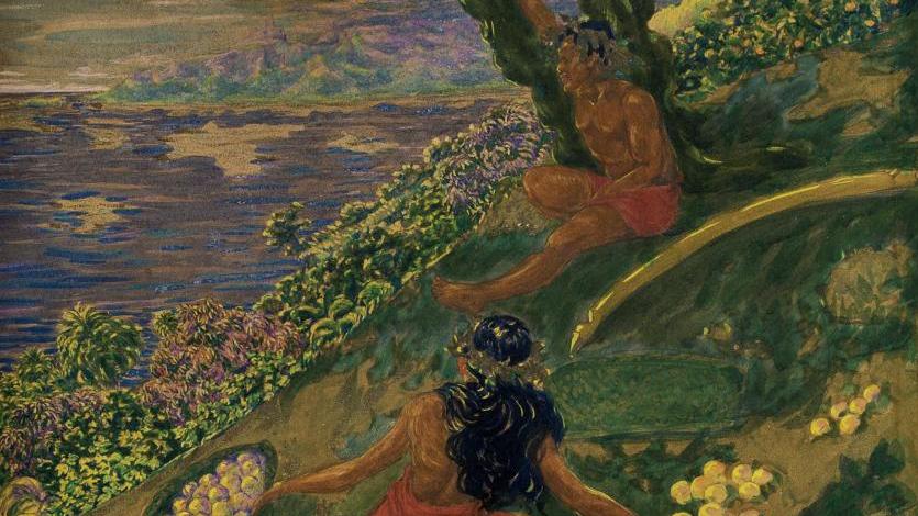 Octave Morillot (1878-1931), Les Oranges, 1912, technique mixte sur papier marouflé... Octave Morillot, un autodidacte à Tahiti