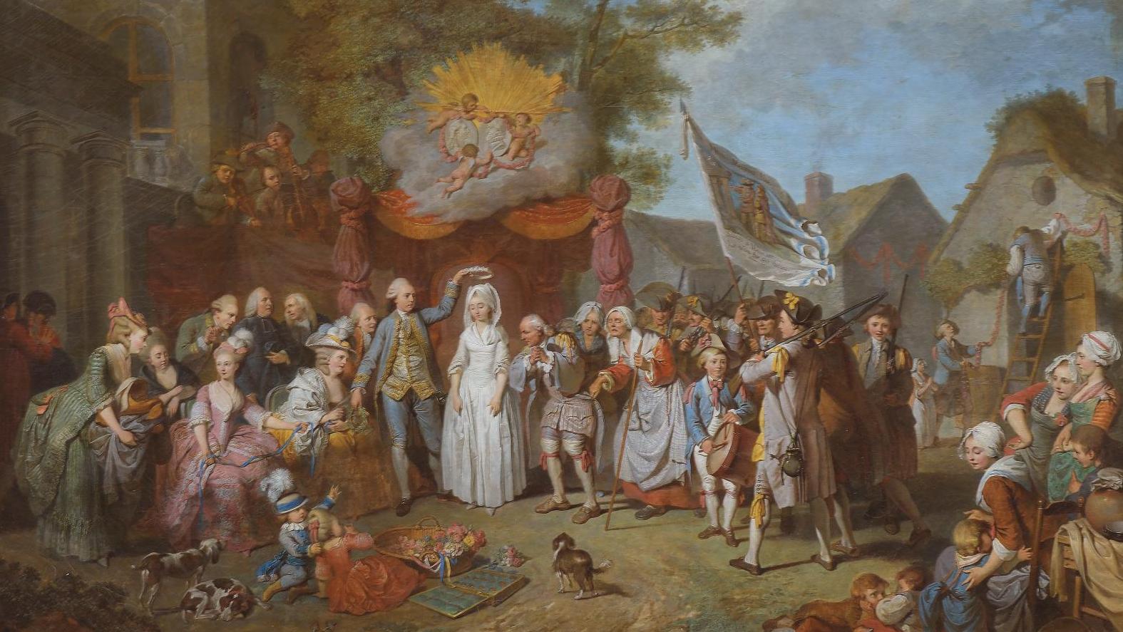 Pierre Alexandre Wille (1748-1821), La Fête de bonnes gens ou la récompense de la... Le triomphe d’une rosière de village par Wille