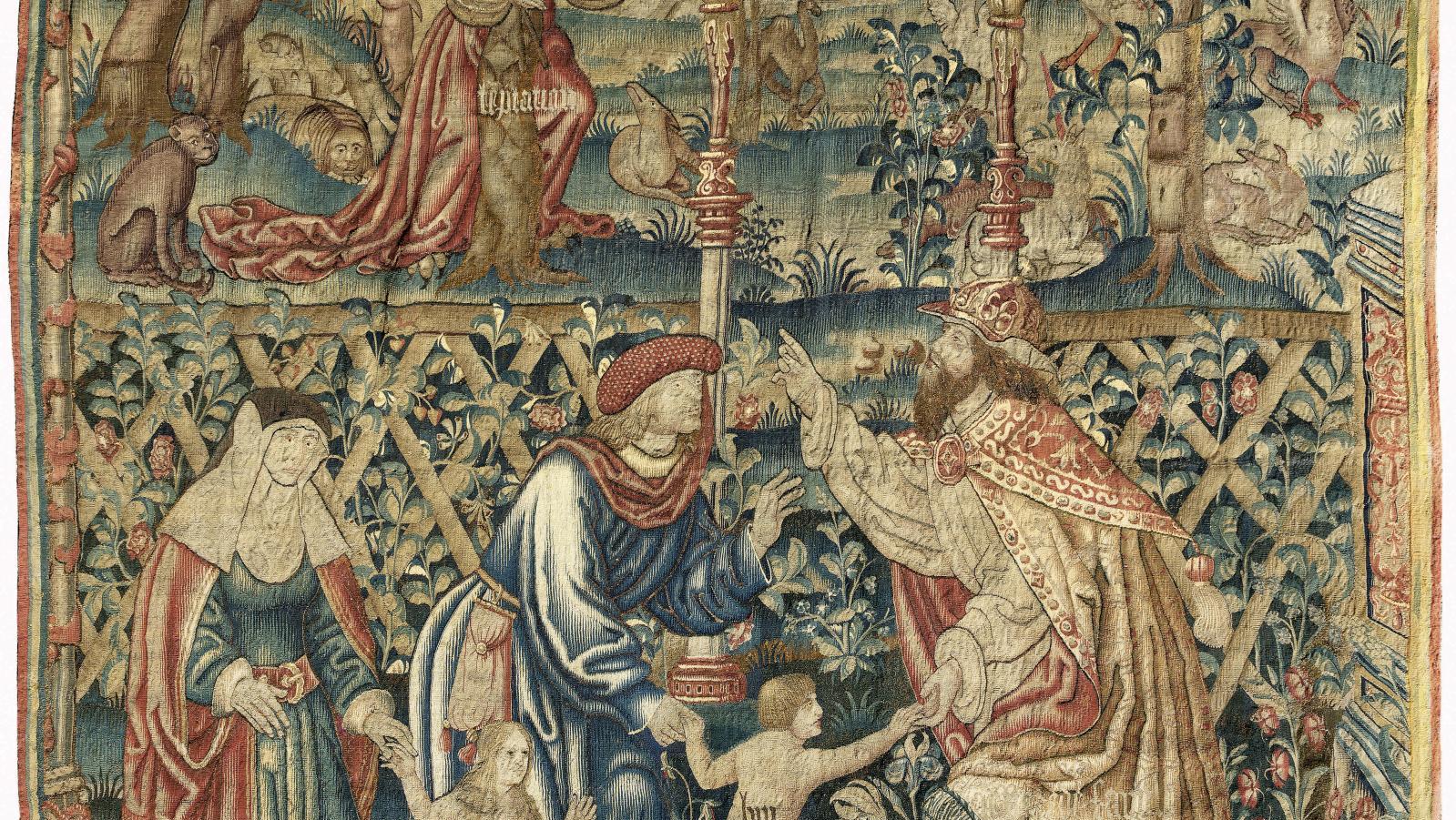 Pays-Bas méridionaux, premiers tiers du XVIe siècle, attribuée à Tournai. Le Père... Résister à la Tentation avec une rare tapisserie du XVIe