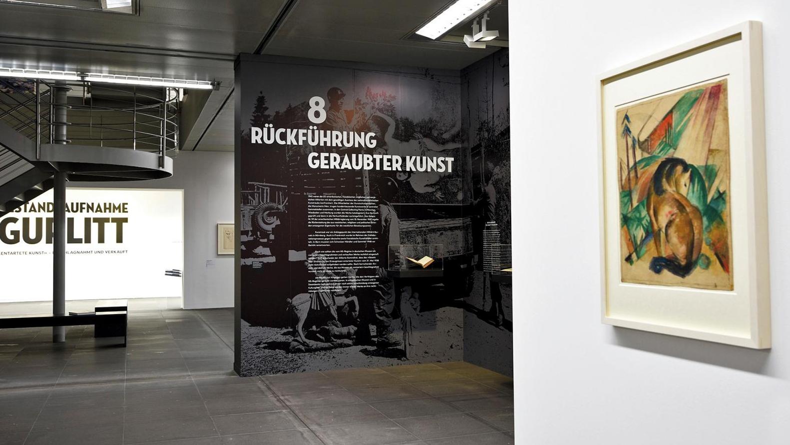 Vue de l’exposition «Gurlitt, état des lieux» à Berne. Au premier plan, une aquarelle... La spoliation nazie de Paris à Berlin