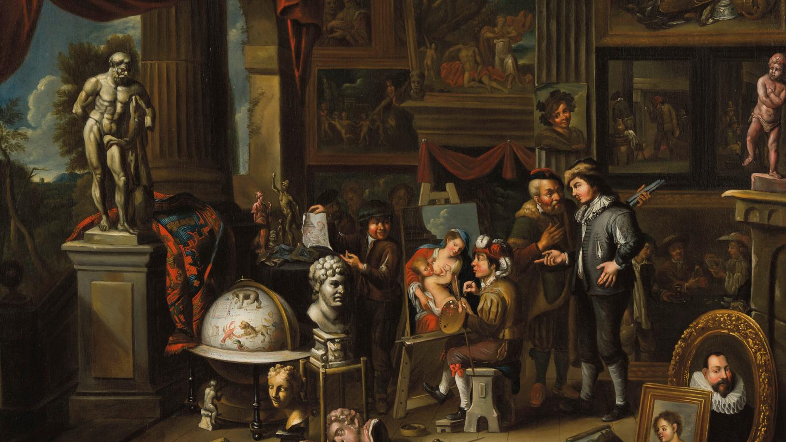 Balthasar Van den Bossche (1680-1715), Visite à l’atelier de peinture (reproduite),... Dans l’intimité des artistes