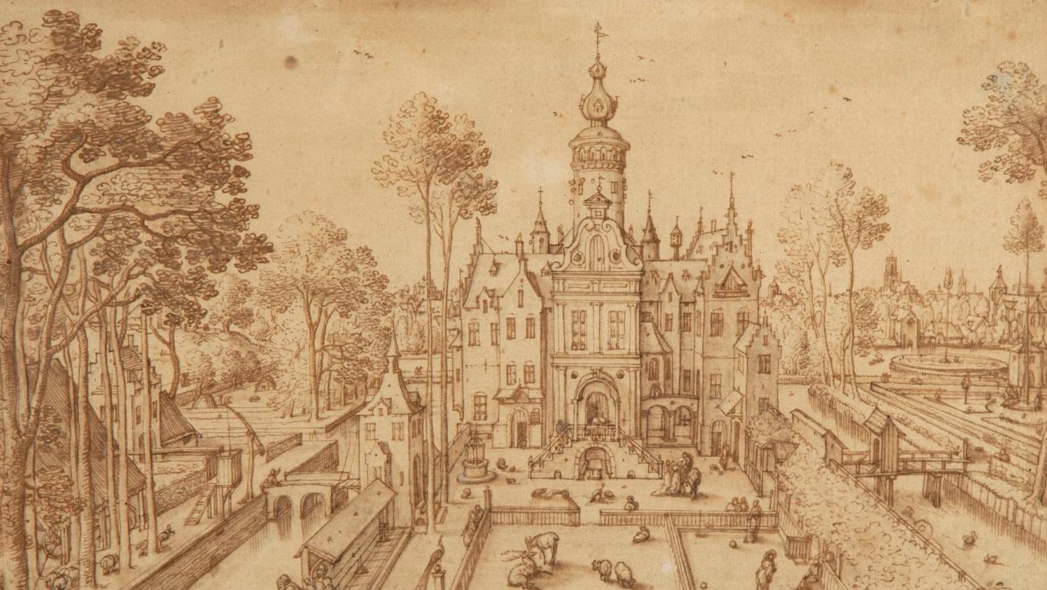 Hans Bol (1534-1593), Jeux de balles devant un château, 1580, plume et encre brune,... La vie de château selon Hans Bol