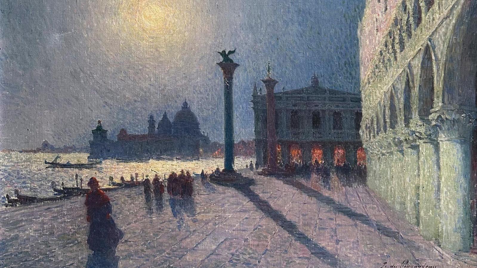 Ferdinand Loyen du Puigaudeau (1864-1930), Venise, la Piazzetta, huile sur toile... Du Puigaudeau, Venise pleine lune...