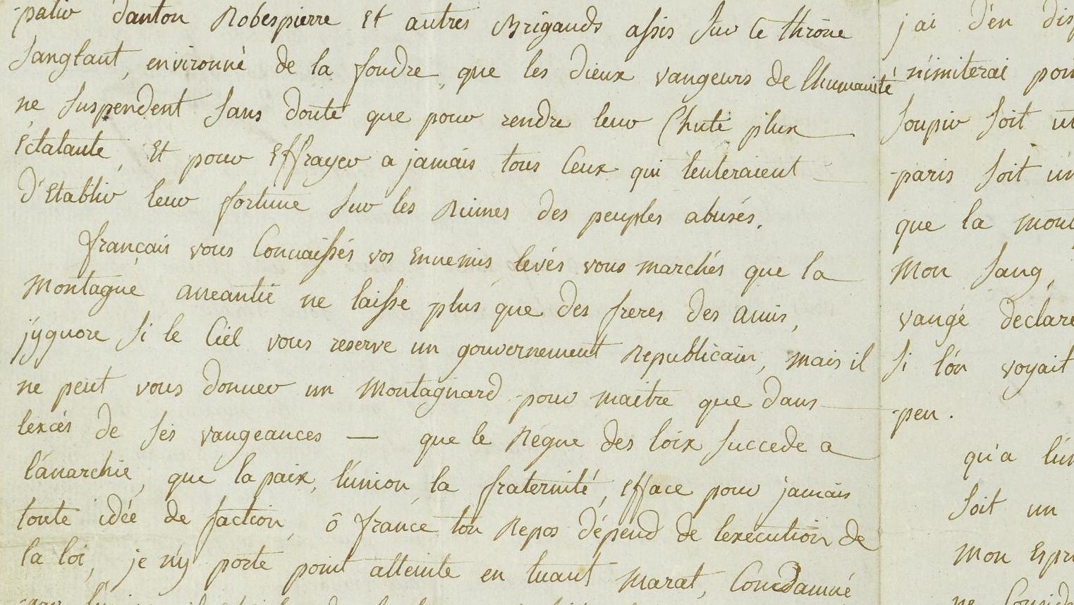 Le manuscrit autographe de Charlotte Corday (1768-1793), intitulé «Adresse aux français... Le testament de Charlotte Corday : la Normandie s’oppose à l’État