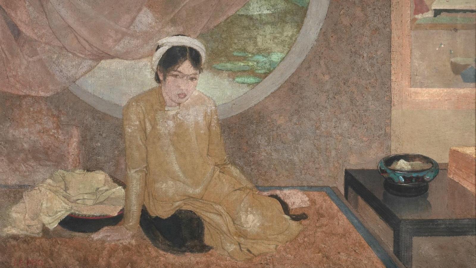 Lé Phô (1907-2001), Jeune Vietnamienne alanguie, 1932, huile sur toile, signée, datée... Lé Phô, une œuvre de jeunesse