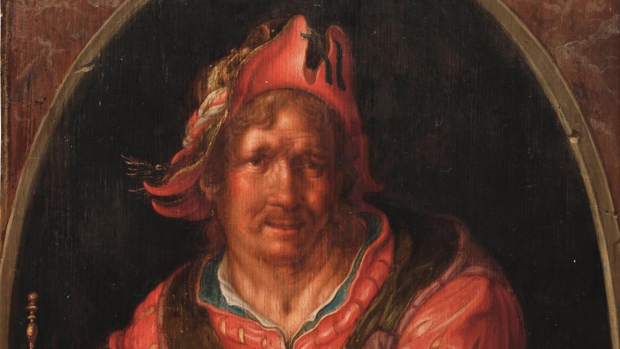 Joachim Wtewael (1566-1638), Le Philosophe Démocrite, panneau de chêne, 31,4 x 24,5... Joachim Wtewael invite au rire 