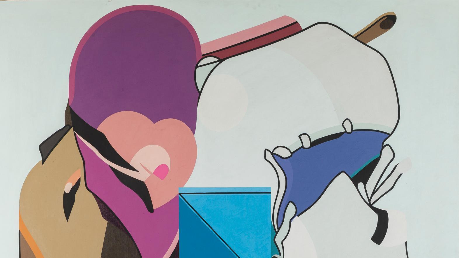 Hervé Télémaque (1937-2022), Effet de chute, n° 1, 1981, acrylique sur toile, 130 x 130 cm.... Un de chute, par Hervé Télémaque