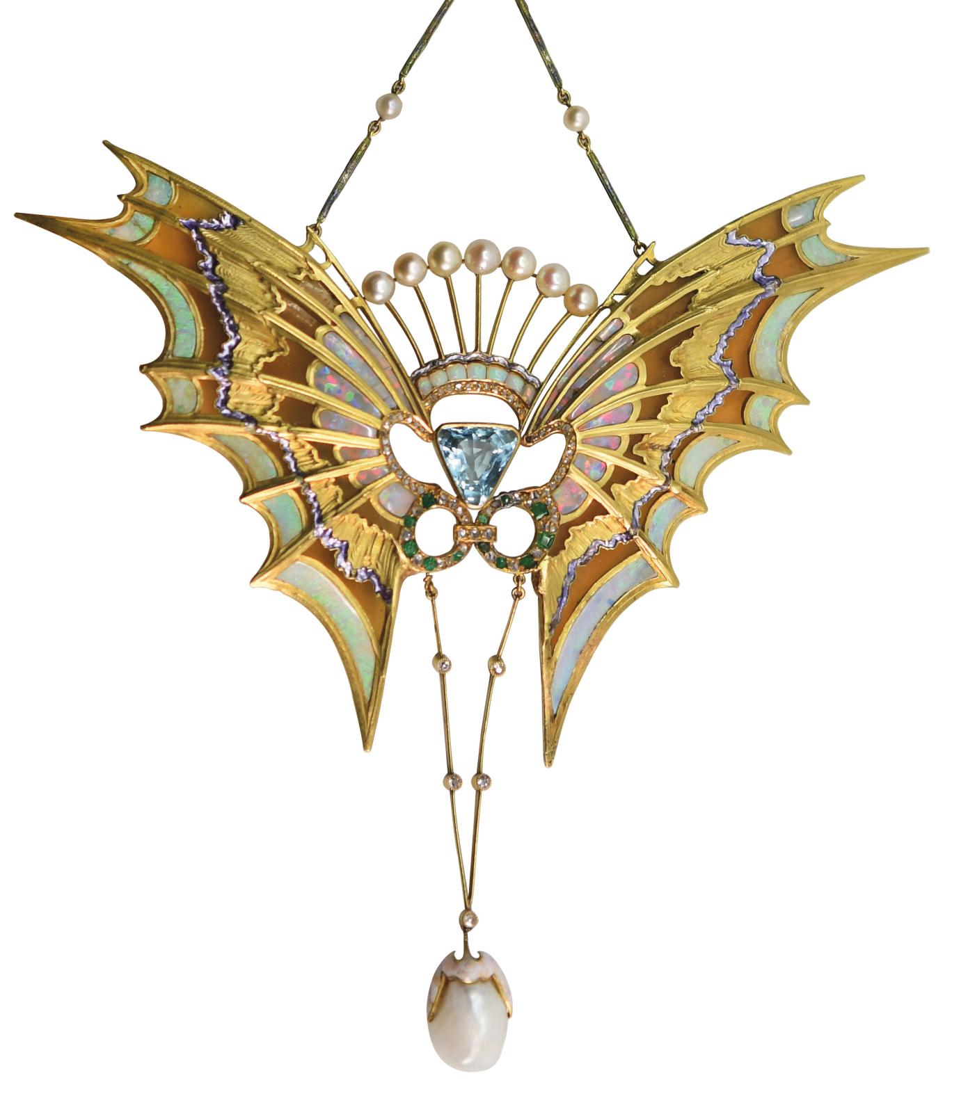 Pendentif Médaille Breloque Art Nouveau – Papillon Plaqué Or, Ancien