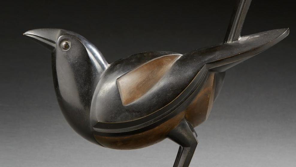 Jean et Joël Martel (1896-1966), Pie, bronze à patine brune nuancée et dorée, fondeur... Queue de pie