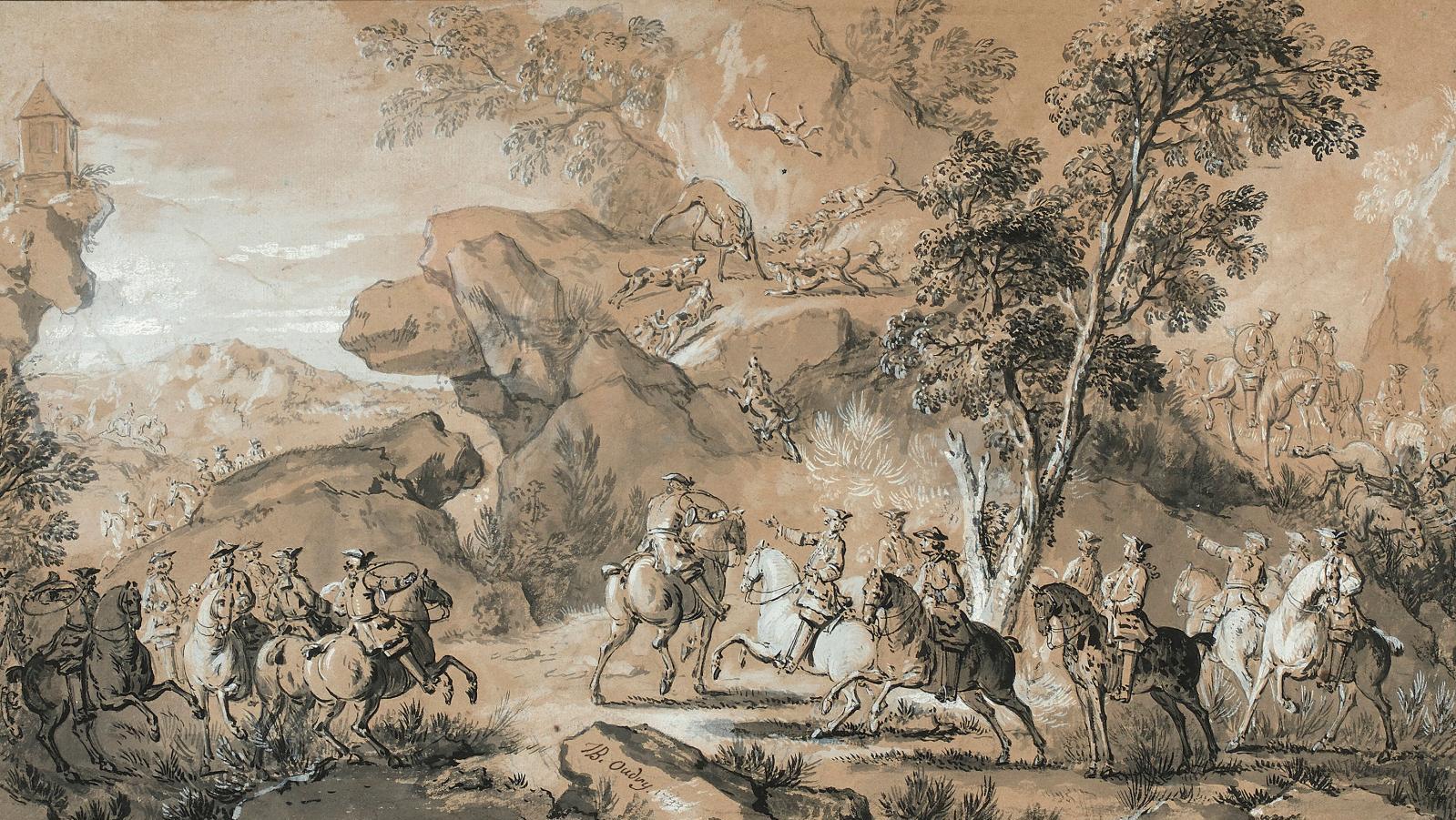Jean-Baptiste Oudry (1686-1755), Cerf aux abois dans les rochers de Franchard, forêt... Un dessin d’Oudry préempté par le musée de Fontainebleau