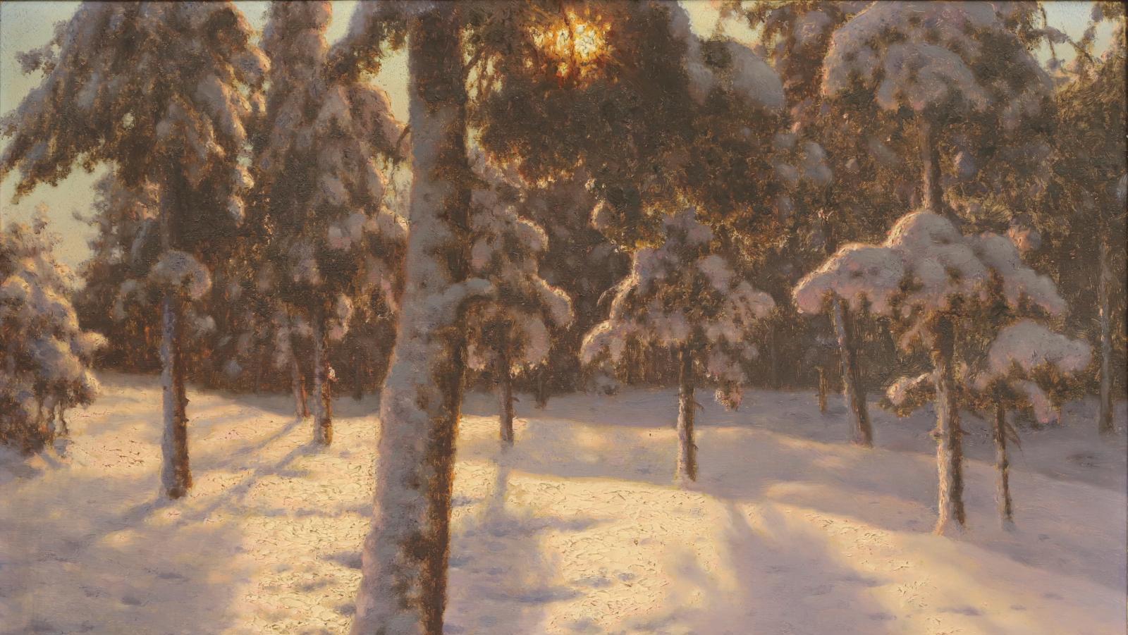 Ivan-Fedorovitch Choultsé (1874-1937), Paysage de neige, huile sur toile signée,... Choultsé, magicien de la lumière
