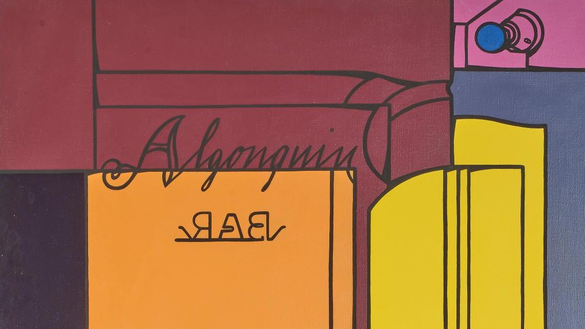 Valerio Adami (né en 1935), S. Fitzgerald à l’hôtel Algonquin, acrylique sur toile,... Un intérieur design rue du Faubourg-Saint-Honoré