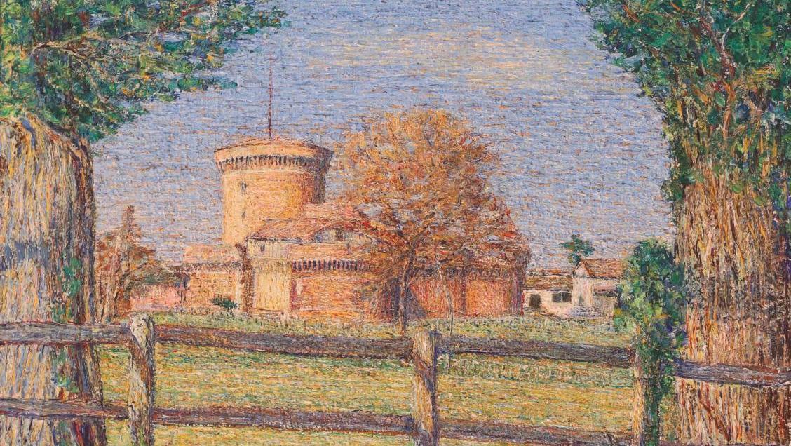 Gottardo Segantini (1882-1974), Castello d’Ostia, Roma, 1914, huile sur toile signée... Paysages des Alpes et du Latium : un périple pictural 
