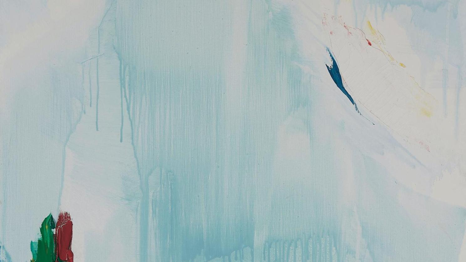 Olivier Debré (1920-1999), Bleu clair tache rose à Hong Kong 98, 1998, huile sur... Olivier Debré en Chine : paysage liquide 