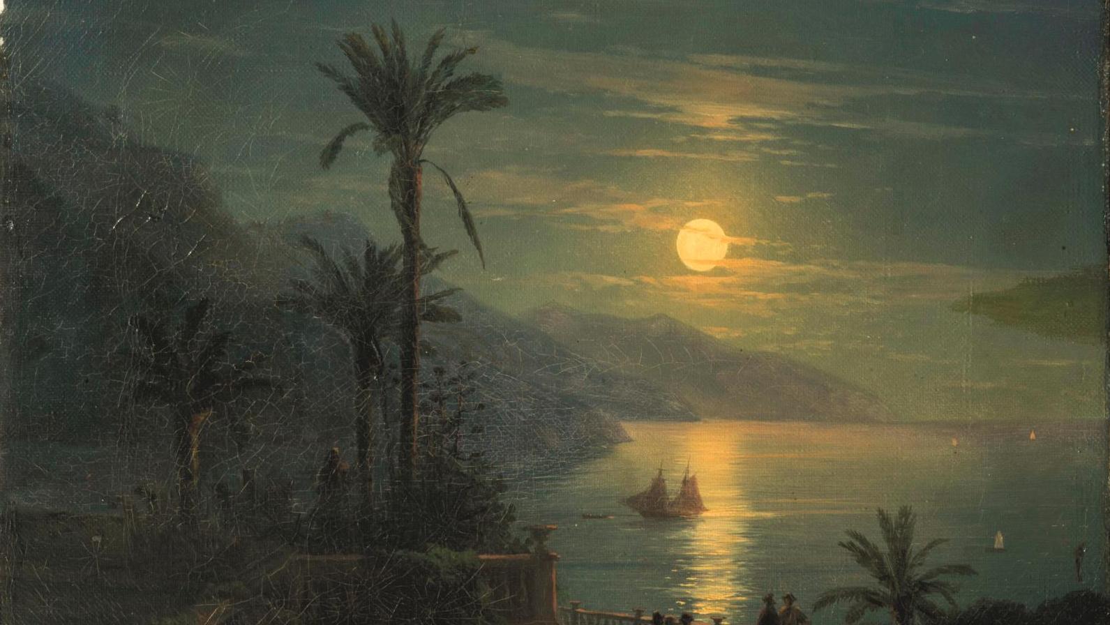 Ivan Konstantinovich Aïvazovski (1817-1900), Clair de lune sur une terrasse aux palmiers,... La magie inaltérable de Daum et d’Aïvazovski