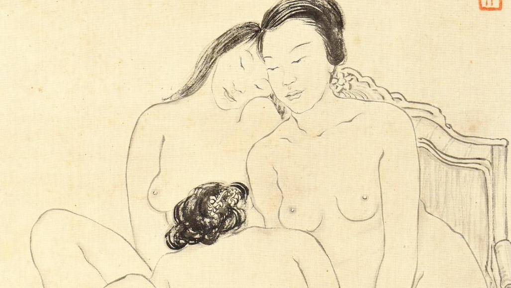 Pan Yuliang (1895-1977), Trois femmes, 1950, encre de Chine sur soie. montée sur... Pan Yuliang, une liberté artistique
