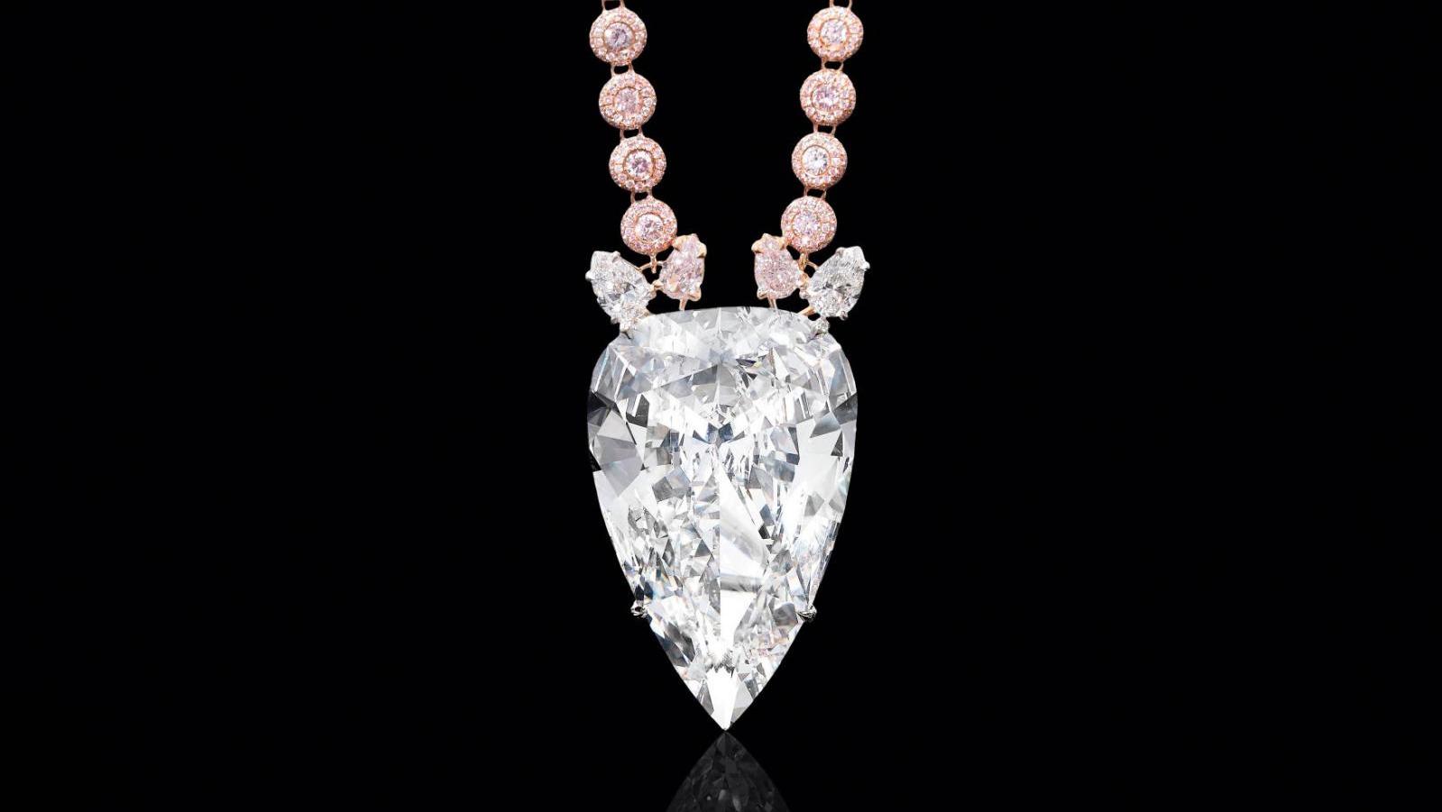 Golconda IIa diamond, 76.52 carats, color D, purity IF, mounted on an 18k gray gold... A Golconda Diamond, The Price of Eternity