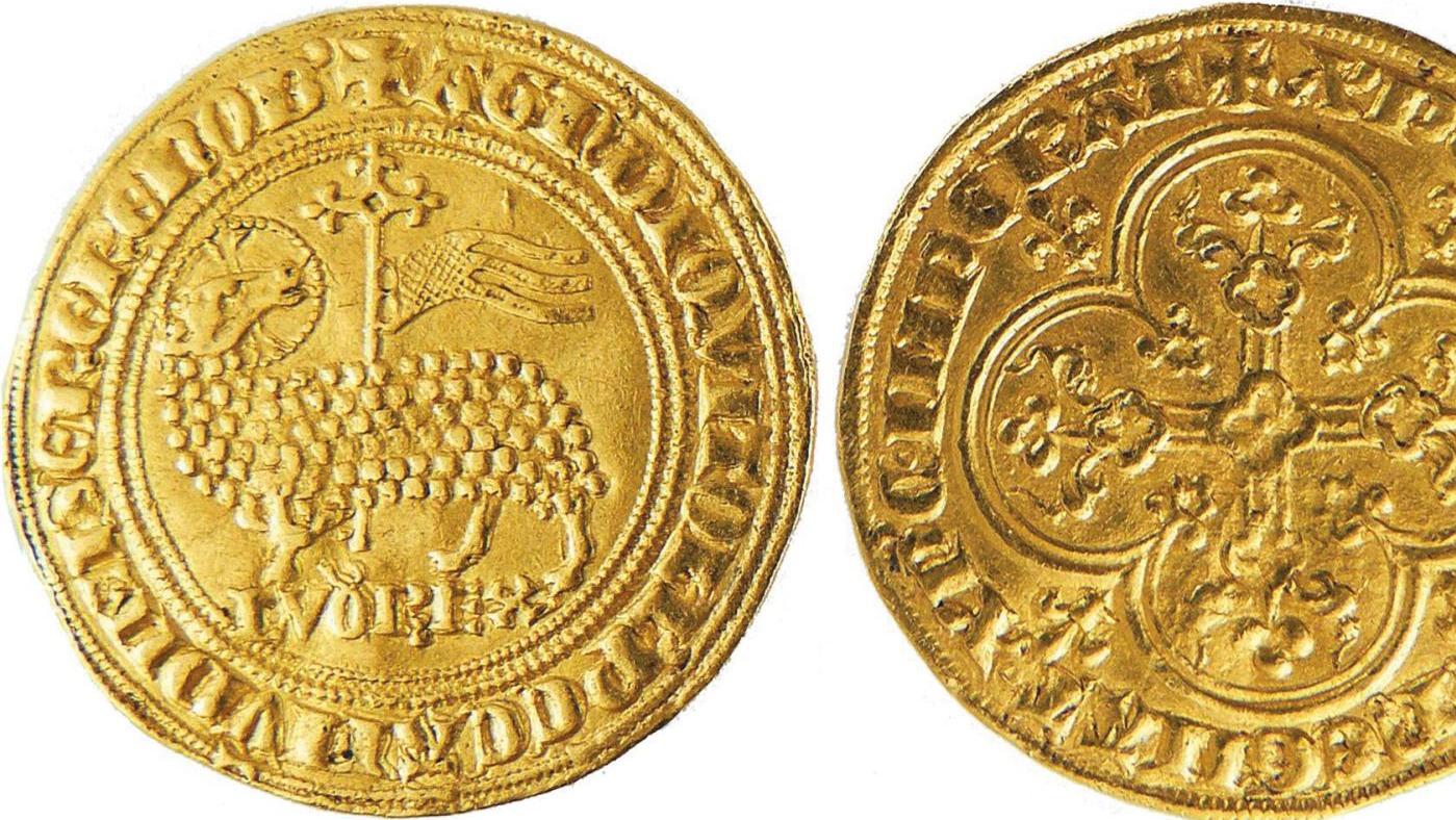 Louis X le Hutin, agnel d’or, émission du 6 mai 1315, 4,04 g, diam. 23,7 mm.  Estimation :... Agnel d’or de Louis X le Hutin