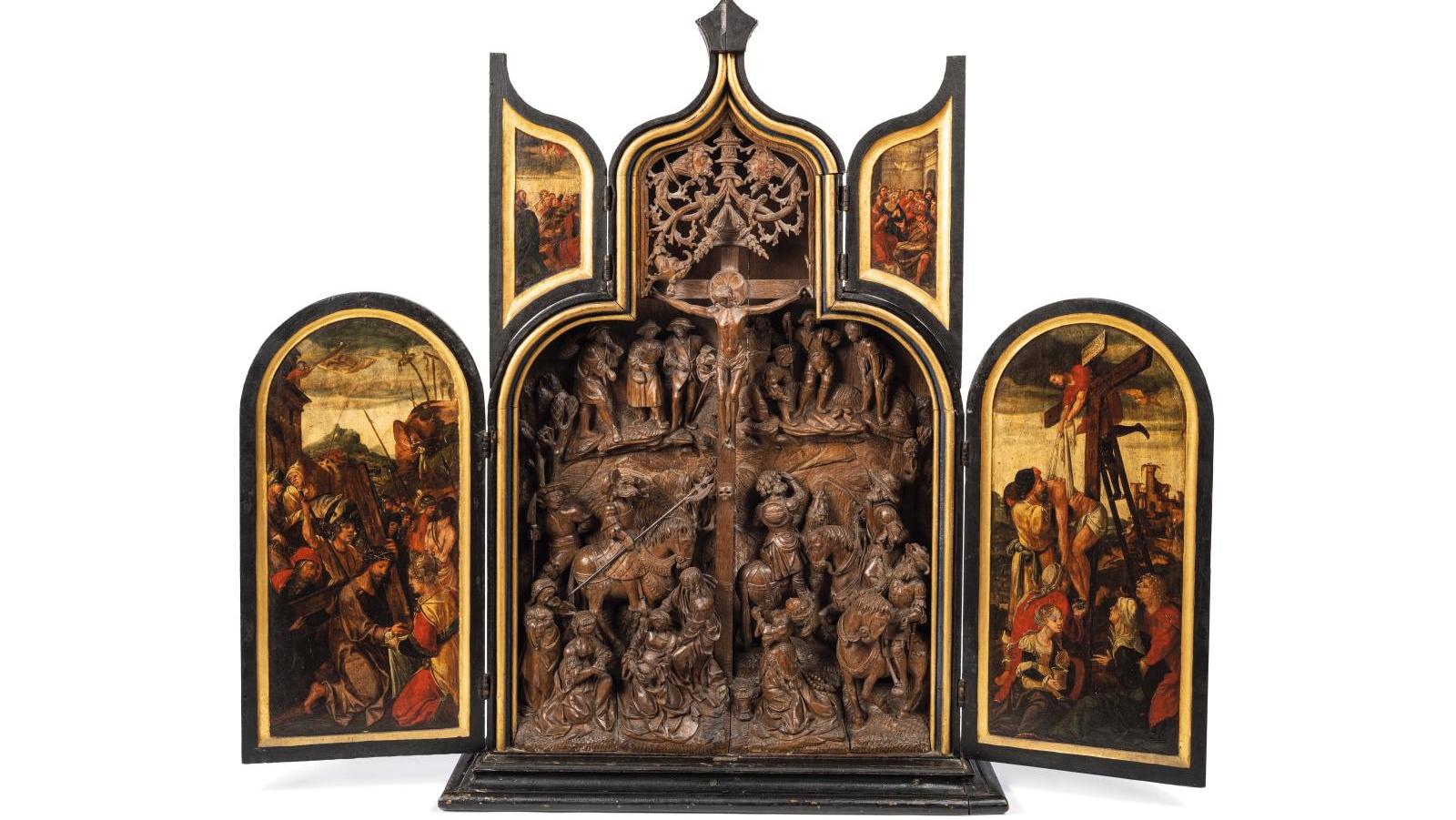 Brabant, Anvers, vers 1500-1530. Retable en chêne sculpté de la Passion du Christ,... La Passion du Christ sur un retable d'Anvers