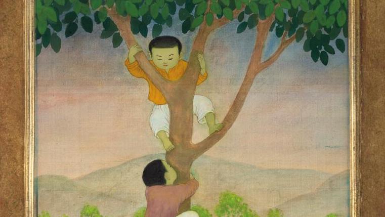 Mai Trung Thu, dit Mai-Thu (1906-1980), Enfants grimpant à un arbre, 1970, encre... Une vingtaine de tableaux de Mai-Thu