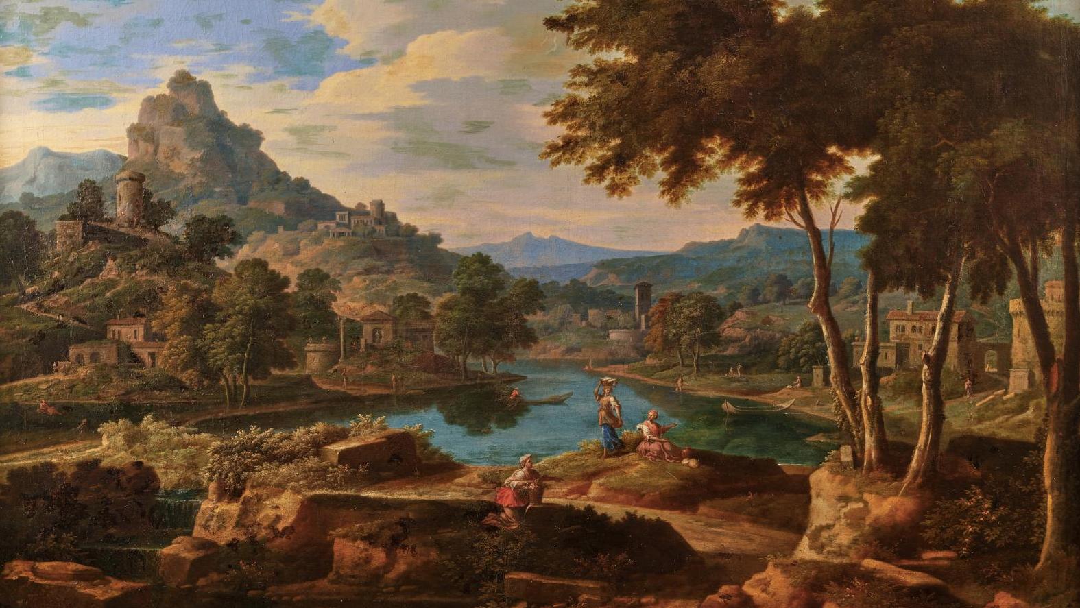 Étienne Allegrain (1653-1736), Paysage classique animé de lavandières, huile sur... Étienne Allegrain, une sérénité inspirante 