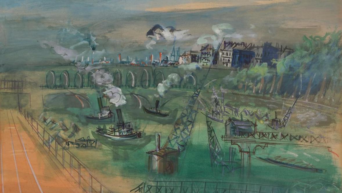 Jean Dufy (1888-1964), Les Quais de Seine au viaduc du Point-du-Jour, aquarelle,... L'éclectisme d'un amateur de Dufy à Ceytaire 