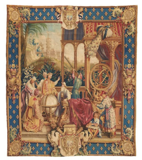109 256 € Manufacture royale de Beauvais, sous la direction de Noël-Antoine de Mérou, tapisserie Les Astronomes, 1722-1724, 339,5 x 315 cm. Drouot, 17