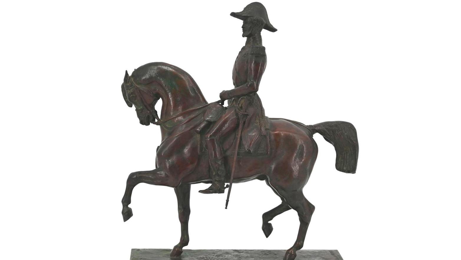 Antoine-Louis Barye (1795-1875), Le Duc d’Orléans, bronze à patine brune signé, fondeur... En selle avec Barye et le duc d’Orléans