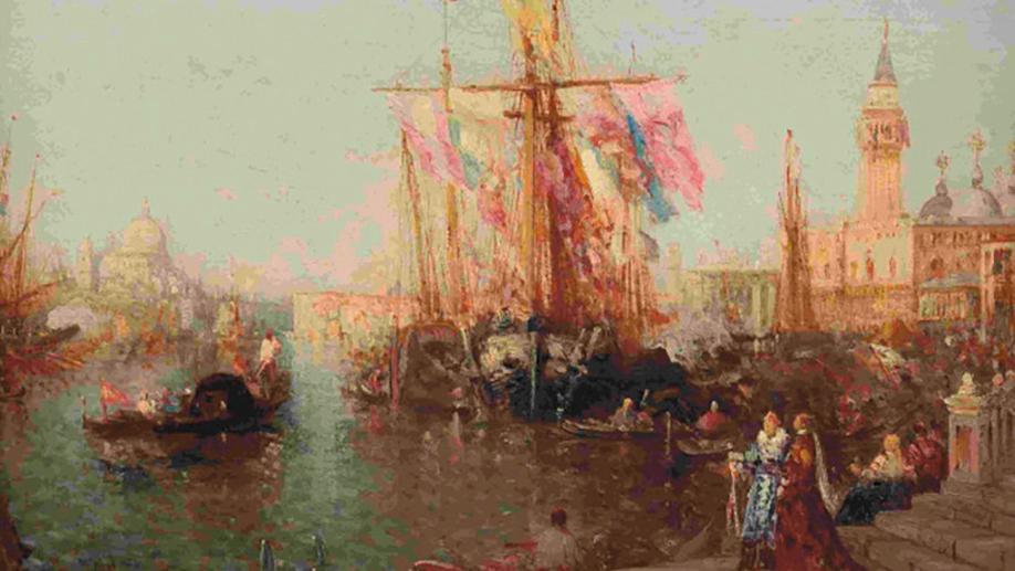 Félix Ziem (1821-1911), Fête de l’Assomption dans le bassin, Venise, huile sur panneau,... Un 15 août sur la Lagune avec Félix Ziem