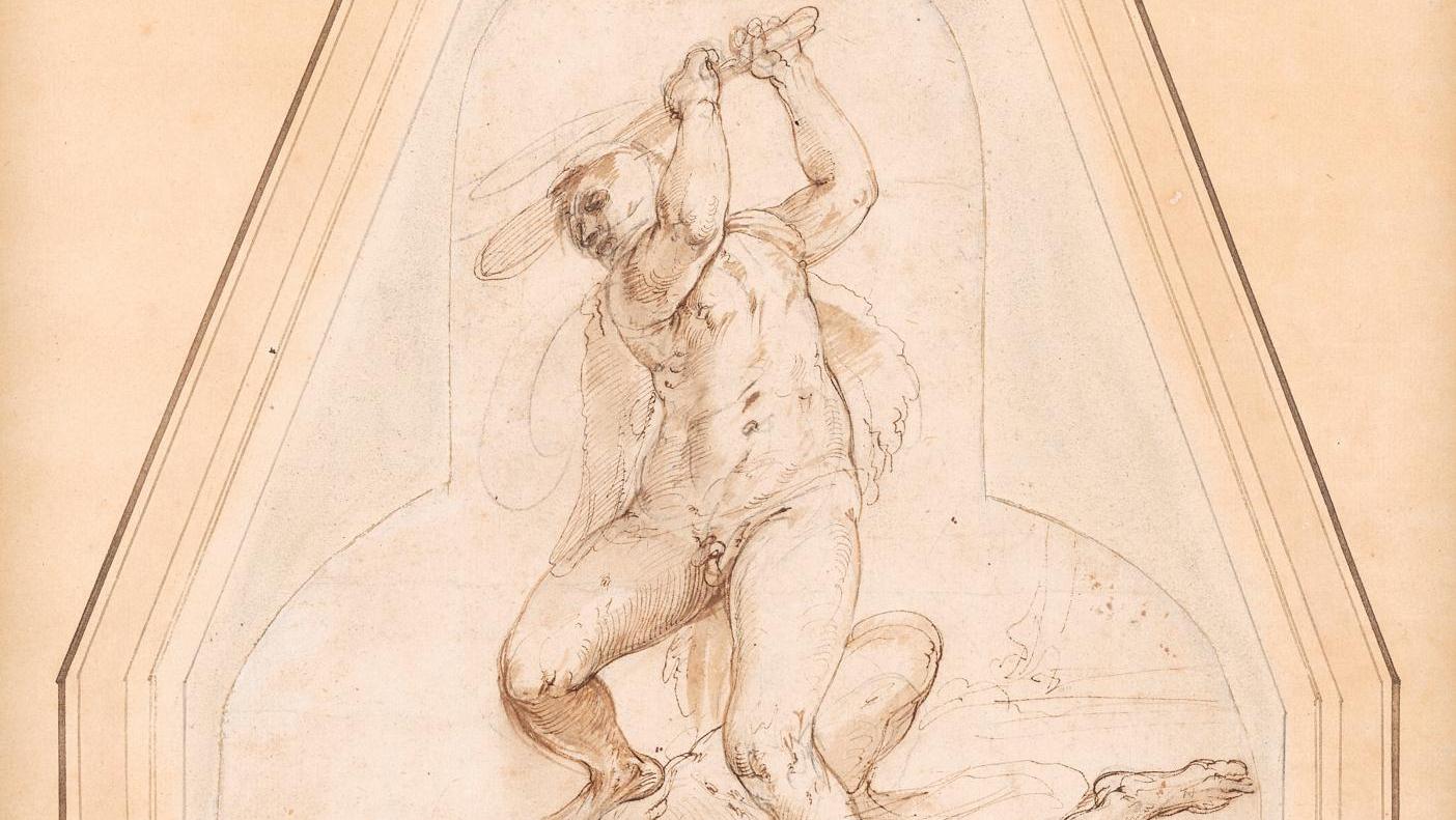 Battista Franco, dit Semolei (vers 1510-1561), Hercule et Cacus, plume et encre brune... La collection Maurice Druon couronnée d'un record 