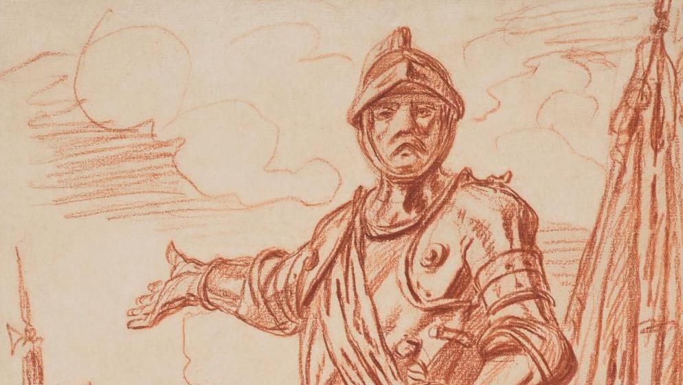 Charles Parrocel (1688-1752), Étude de soldat debout en armure, 1718, sanguine, 44 x 29 cm.... Les dessins de Parrocel à la galerie Motte Masselink
