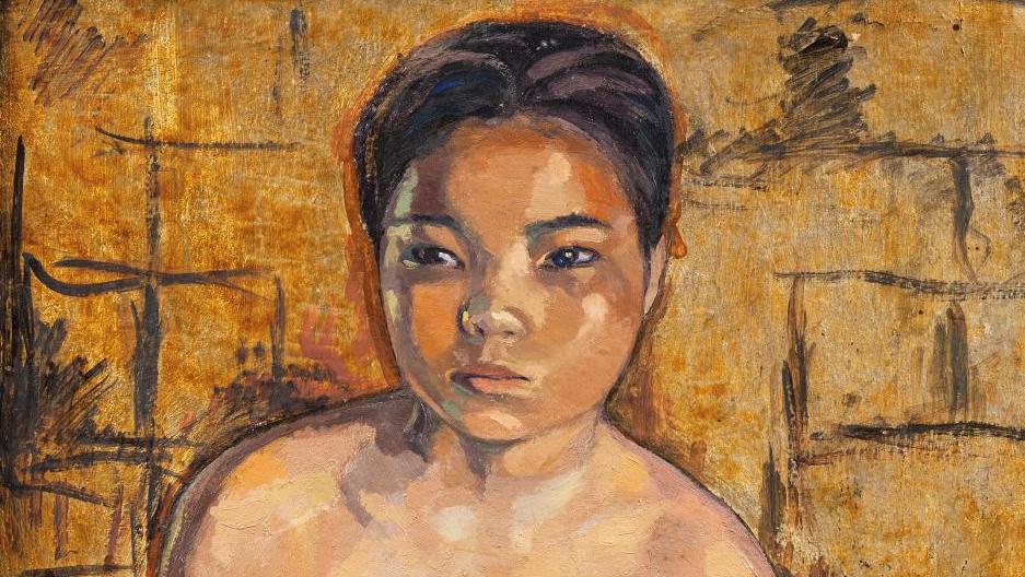 Alix Aymé (1894-1989), Jeune Vietnamienne aux fleurs, huile sur panneau, vers 1930,... Jeune Vietnamienne d'Alix Aymé