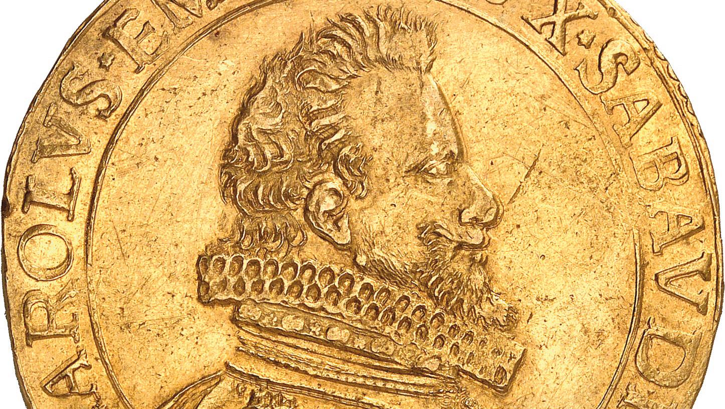 Duché de Savoie, Turin, Charles-Emmanuel Ier, 10 écus d’or 2e type, 1610, 33,51 g.... Rare écu d’or de Charles-Emmanuel Ier de Savoie