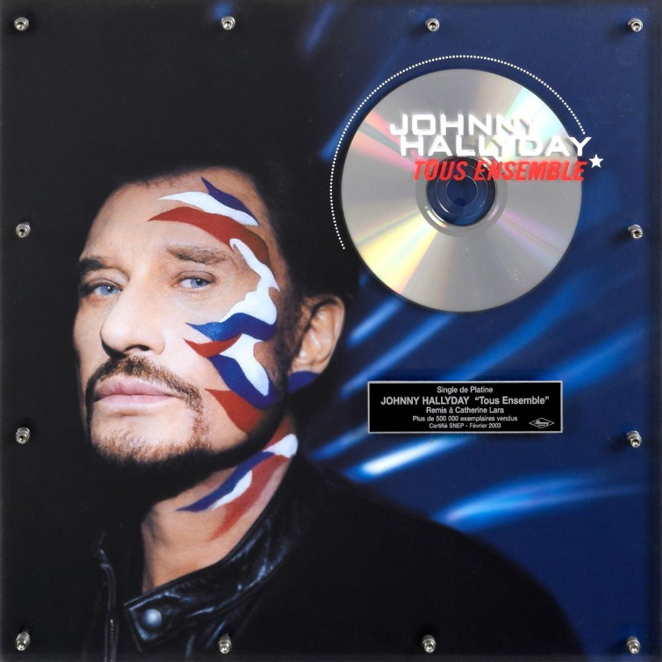 2 654 € Johnny Hallyday, disque de platine «Tous ensemble», récompense officielle certifiée par la SNEP en février 2003 pour 500 000 albums vendus en 
