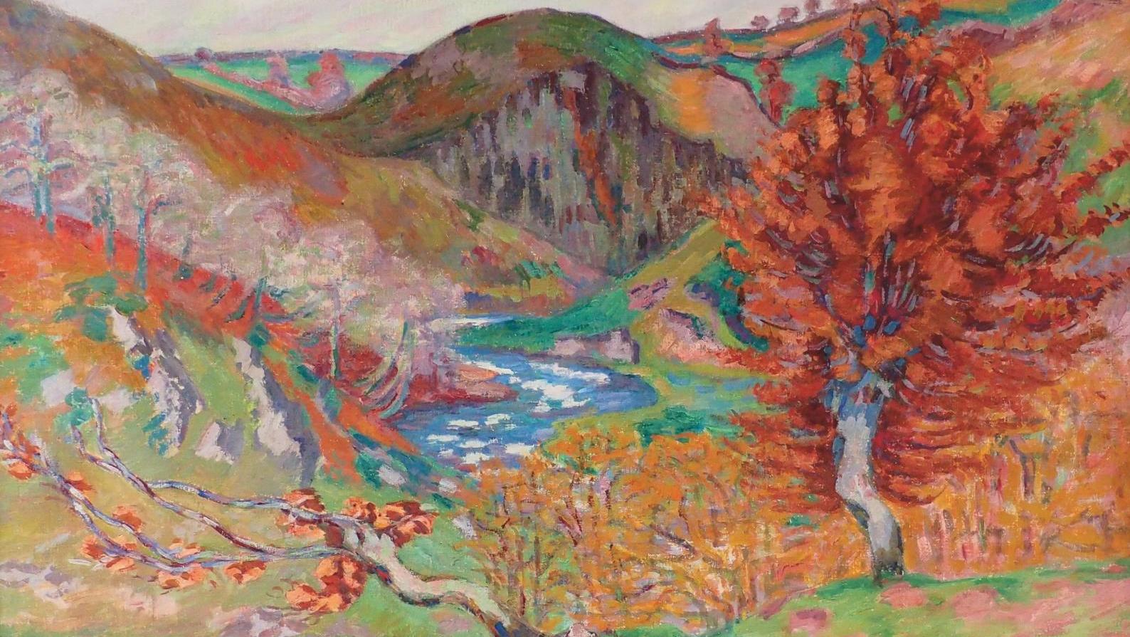 Armand Guillaumin (1841-1927), Le Rocher de la Fileuse, Creuse, 1901, peinture à... Armand Guillaumin dans les gorges de la Creuse