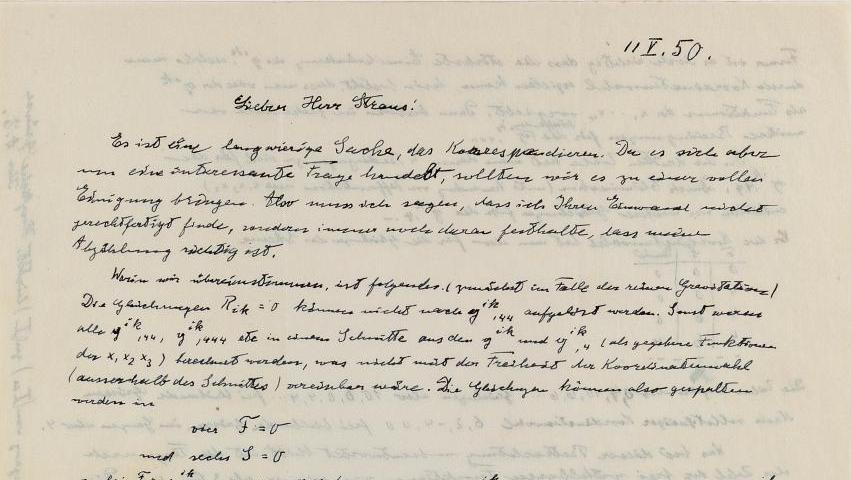 Albert Einstein (1879-1955), lettre autographe signée «A.E» adressée le 11 mai 1950... Einstein devant les Mérovingiens et Boulez