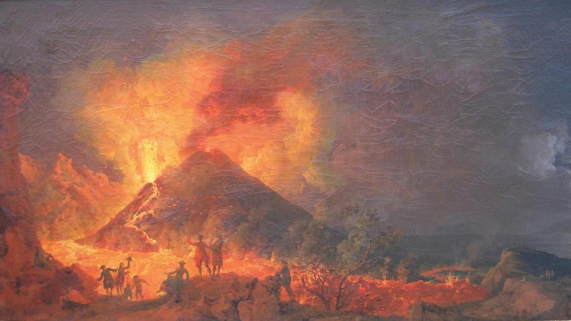 Pierre-Jacques Volaire, dit le Chevalier Volaire (1729-1802), L’Éruption du Vésuve... Peinture romantique pour touristes en quête d’aventure